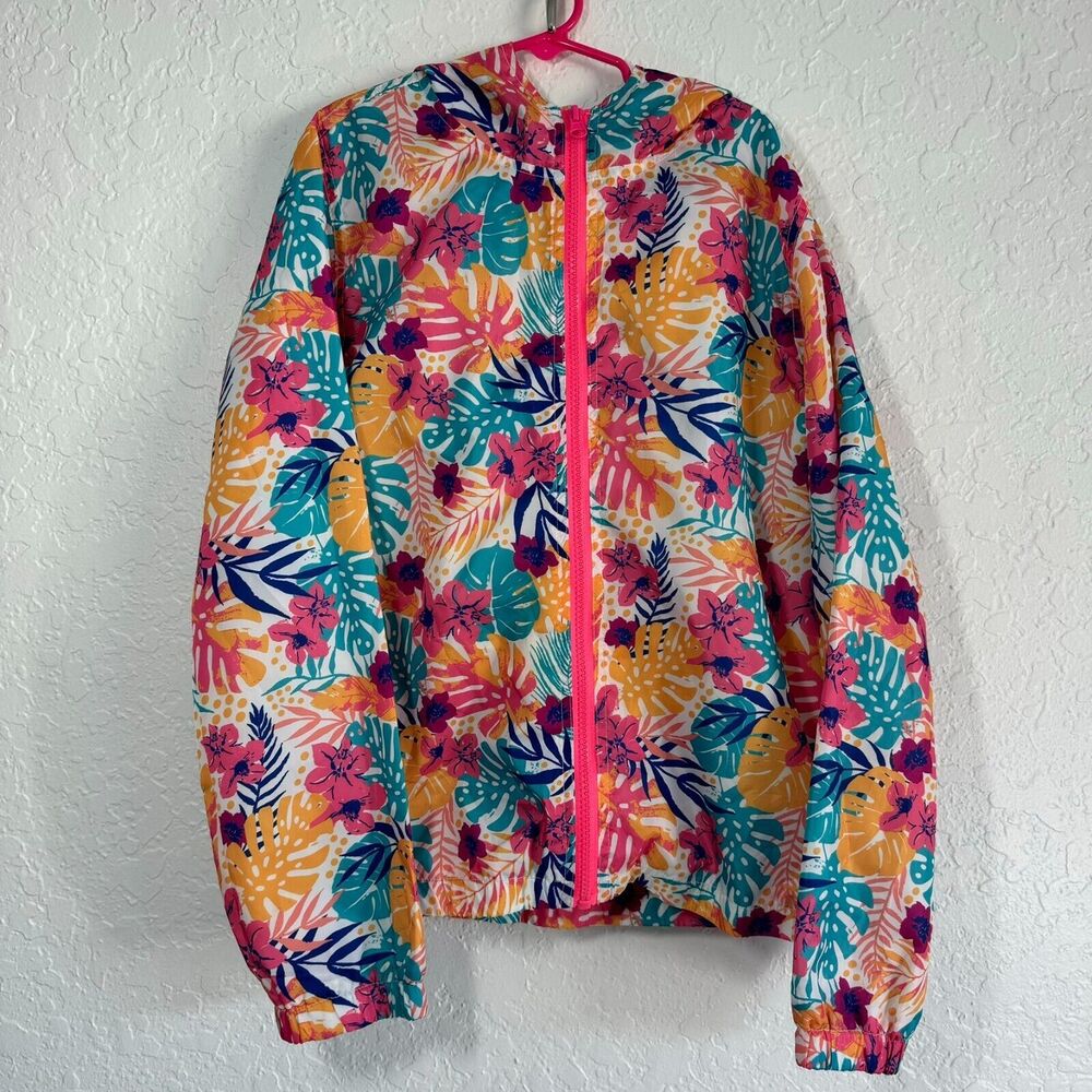 True Craft‎ Girls L (10-12) Jacket Floral Tropical Print Windbreaker